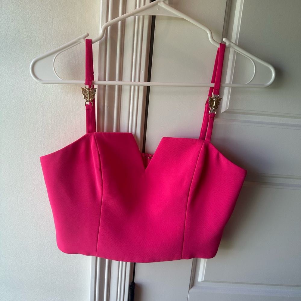Amanda Uprichard Hot Pink Crop Top with Gold Accents